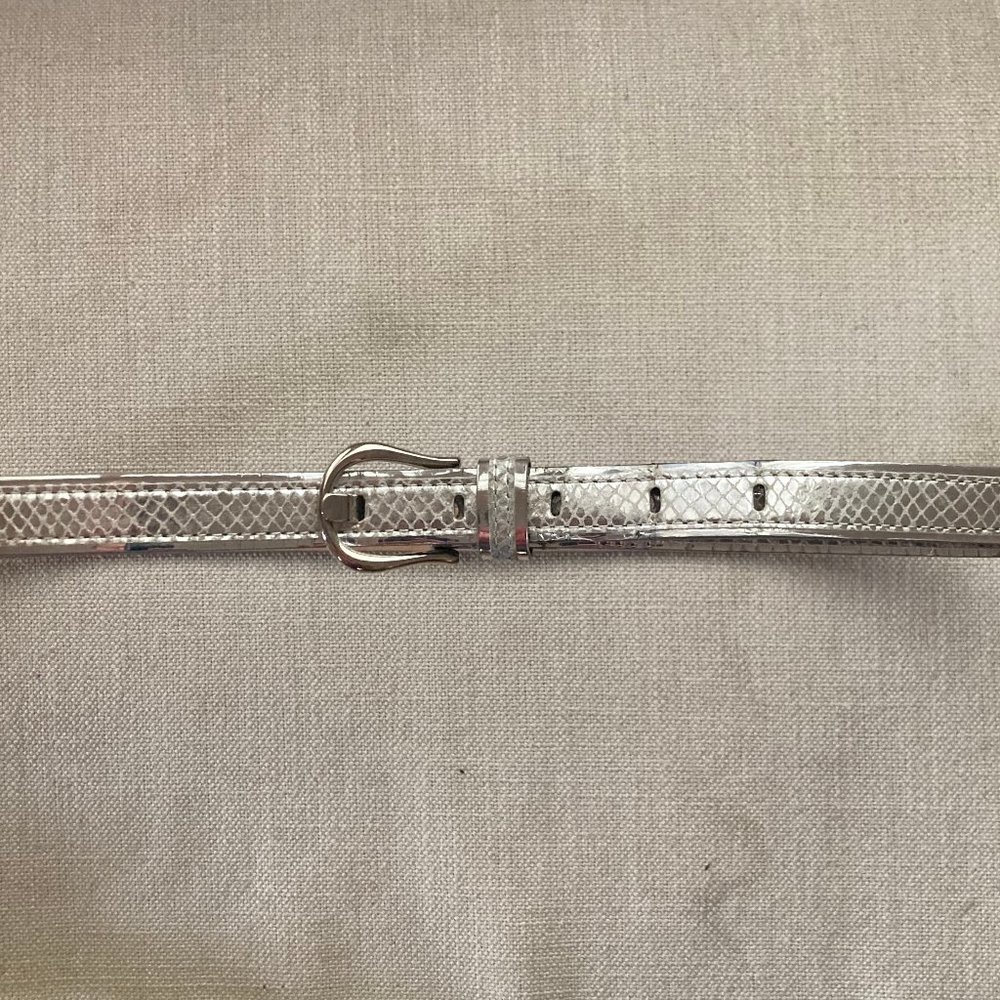 Via Spiga Belt - Metallic Silver Faux Snake Skin Skinny Thin - Picture 2 of 9